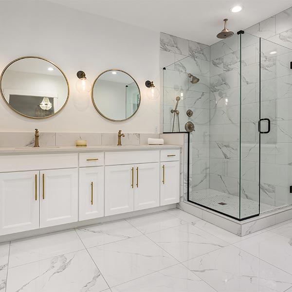 Bathroom with Gray and White Marble